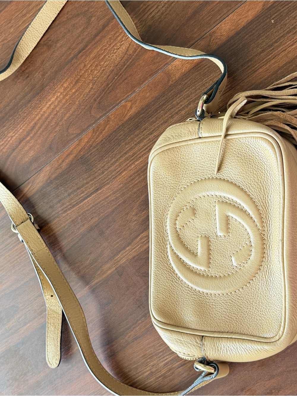 Gucci Beige DISCO BAG Leather Soho Crossbody Bag with Tassel